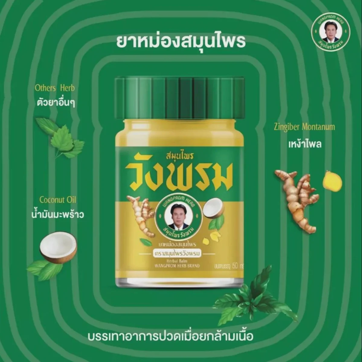 Baume Thai Wang Prom aux herbes, au gingembre et au coco